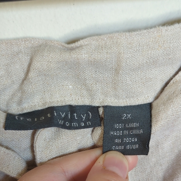 Relativity Woman wide leg tan linen pants ultra high waist relaxed fit size 2X - Picture 3 of 4